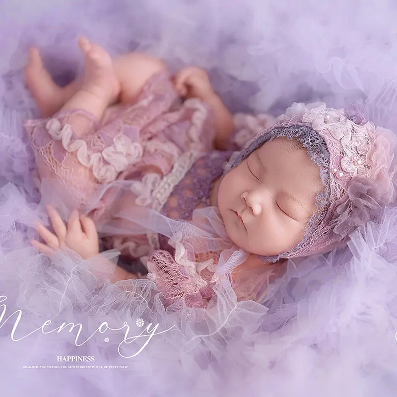 Purple Mesh Lace Outfit Set - Newborn Photography Props - Image 2
